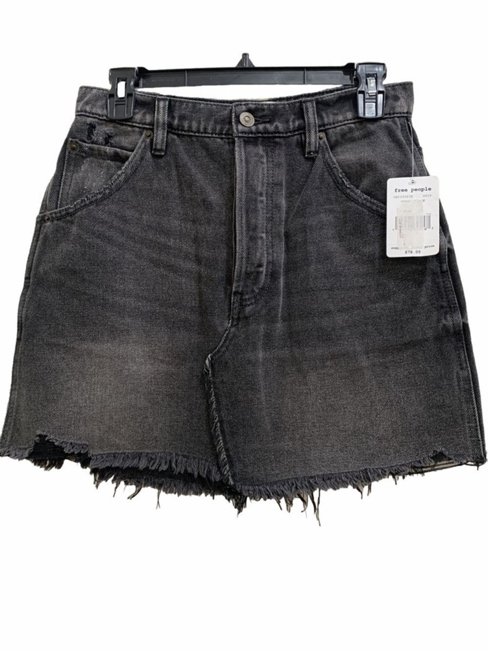 Free People Black Washed Denim Cutoff Skirt
